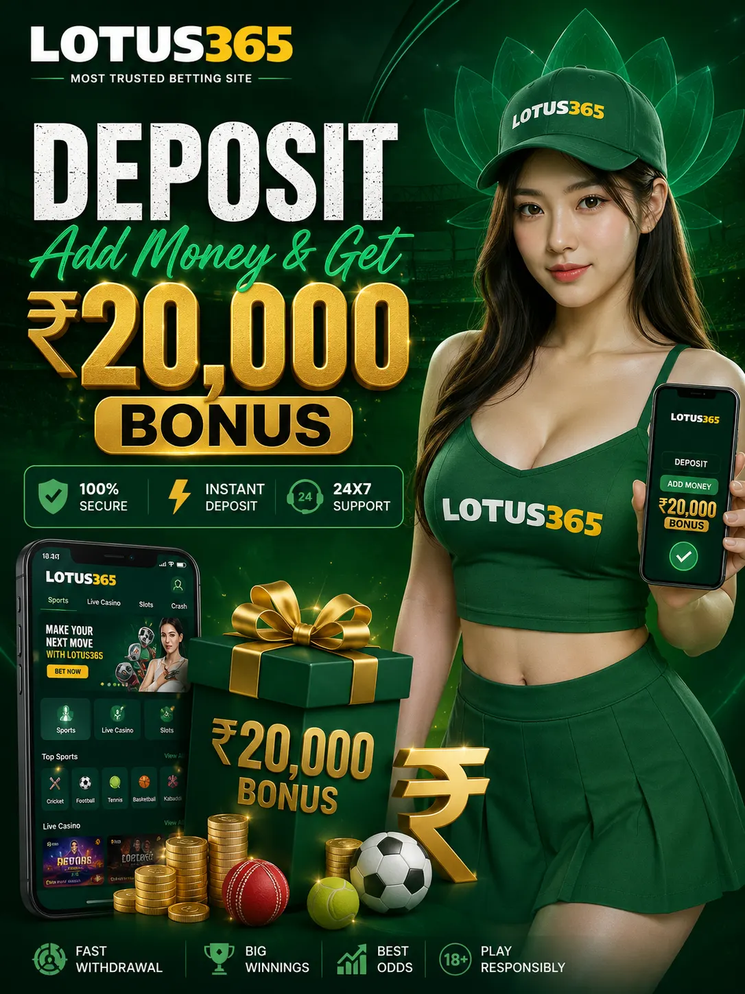 Lotus365 Deposit - Add Money and Get ₹20,000 Bonus | Instant Deposit | 100% Secure | 24x7 Support